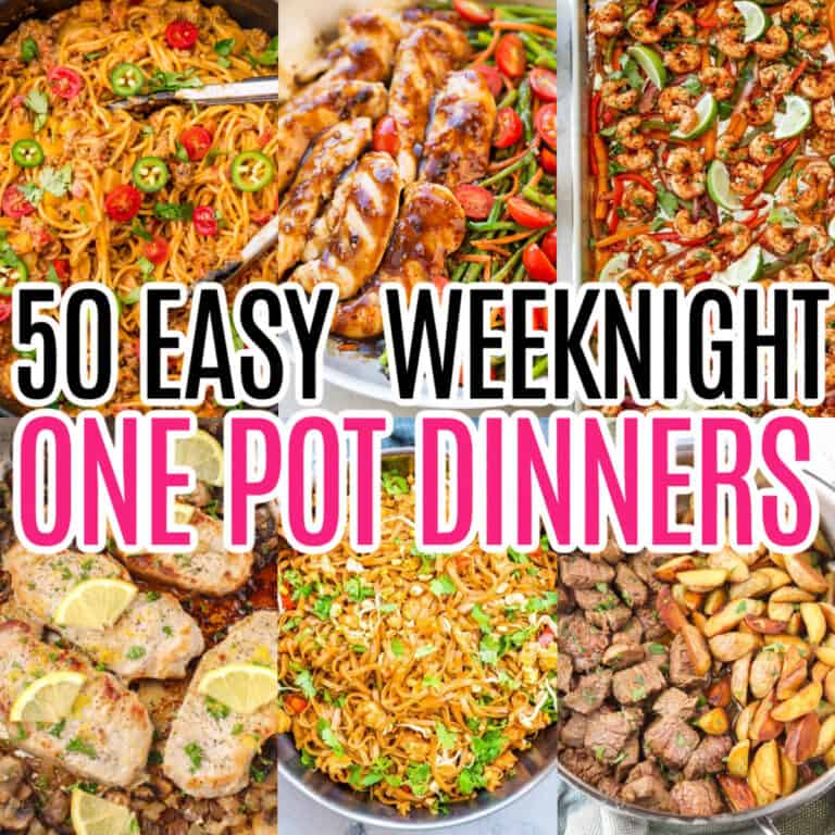 square collage of 6 one pot dinner recipes with text overlay