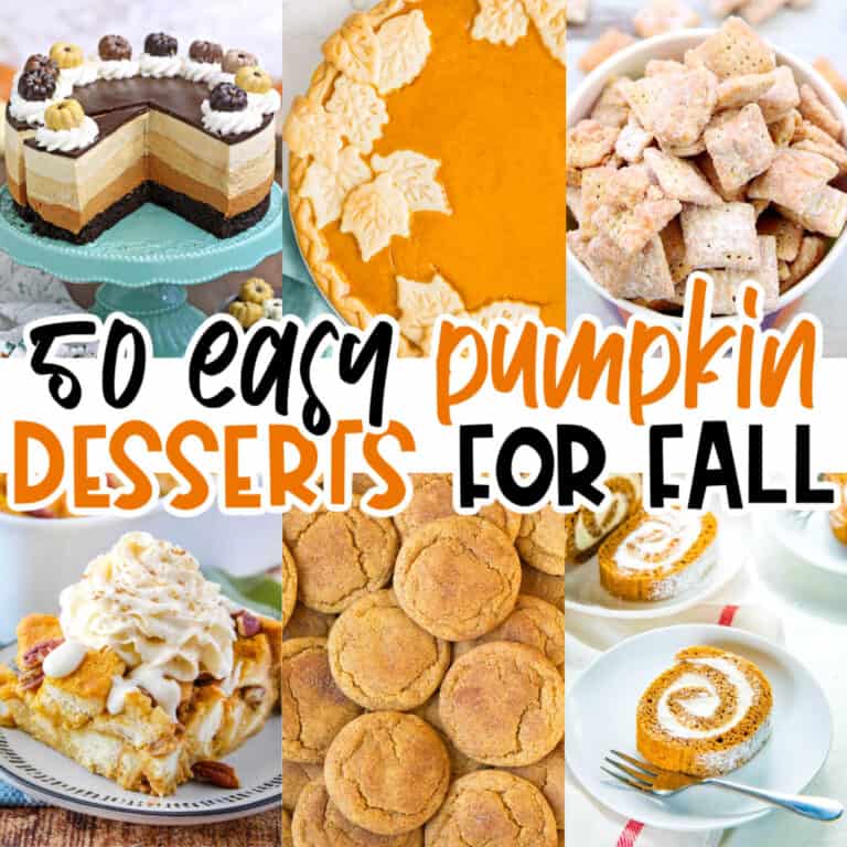 square collage of six pumpkin dessert recipes with text