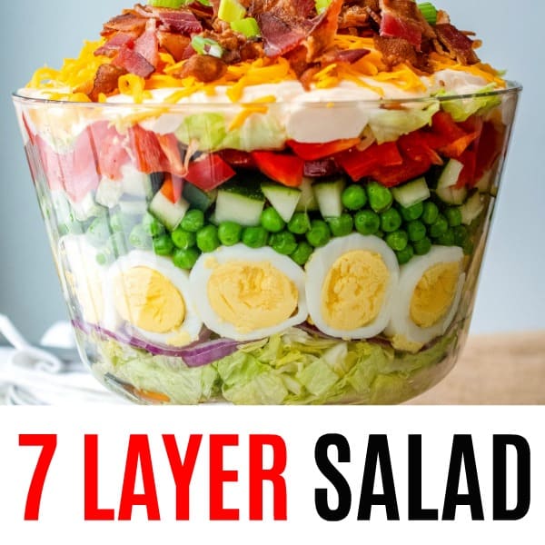 square image of 7 layer salad with text