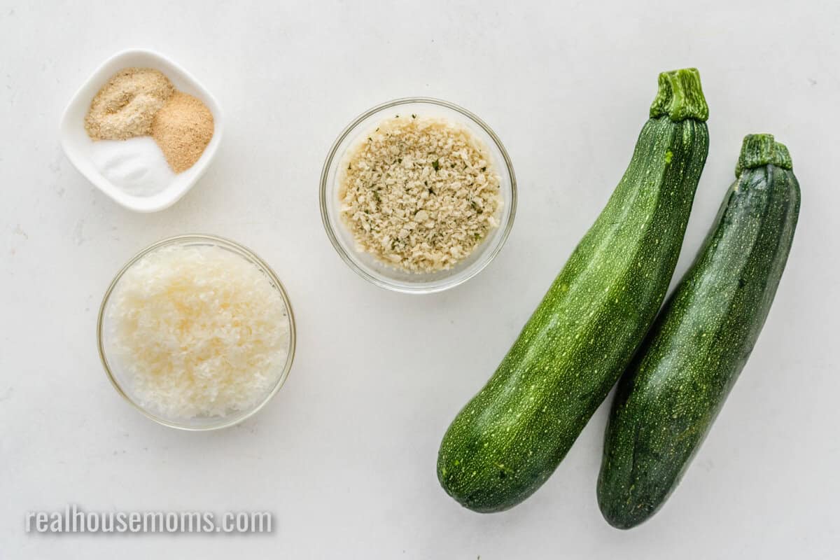 ingredients to make Air Fryer Parmesan Zucchini laid out on a counter