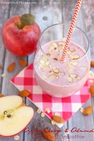 Apple Cherry Almond Breakfast Smoothie by Delightful E Made