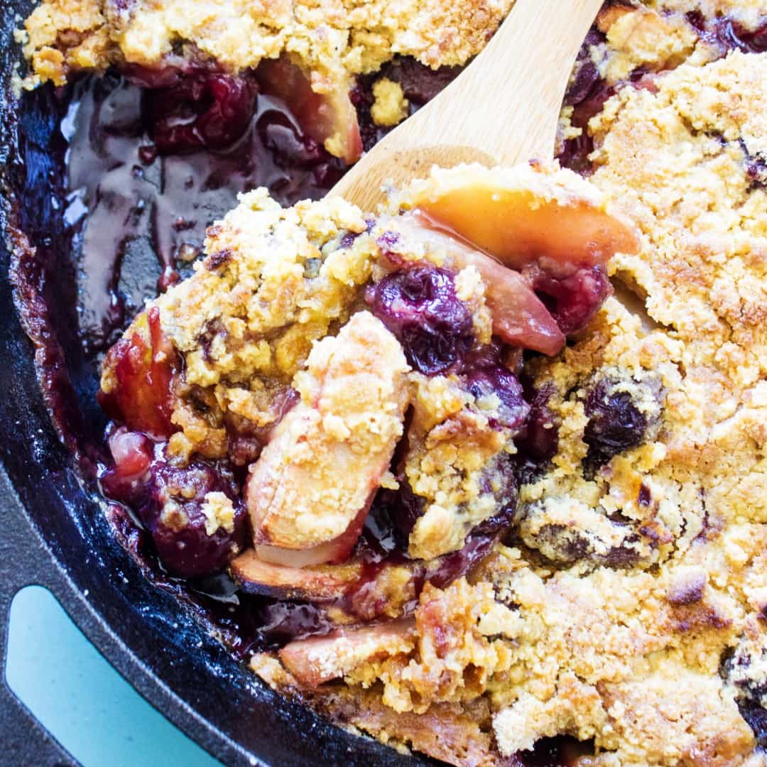 Apple Cherry Cobbler a delicious combination for the fall of apples and cherries. This easy cobbler recipe will have you forgetting all about pumpkin, as who needs that when you have apples and cherries?
