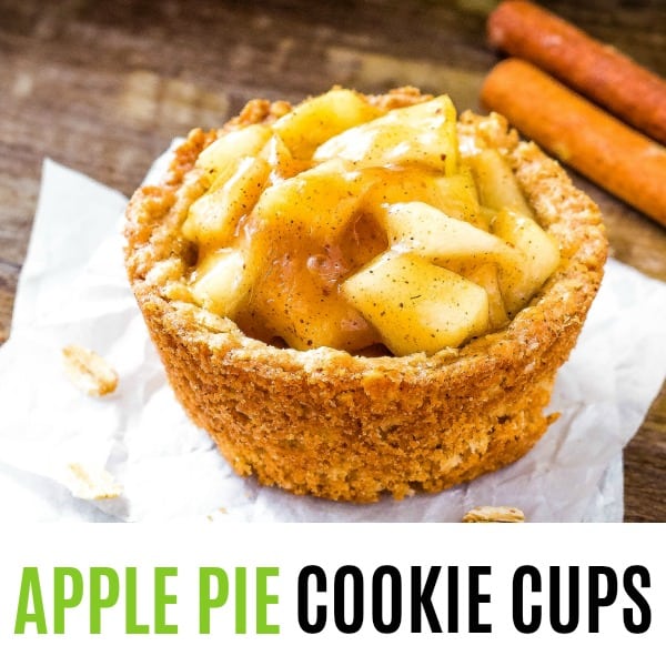 square apple pie cookie cups image with text
