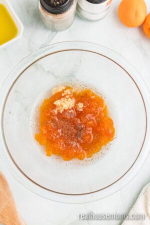 apricot glaze ingredients in a glass mixing bowl
