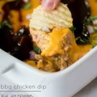 BBQ Chicken Dip is one of the easiest appetizer recipes! It tastes just like BBQ chicken pizza in dip form! It's great for entertaining!