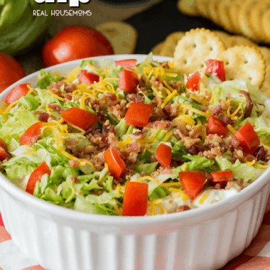 Easy BLT Dip is a simple recipe using everyday ingredients in your kitchen that’s sure to be a hit at your next party or potluck!