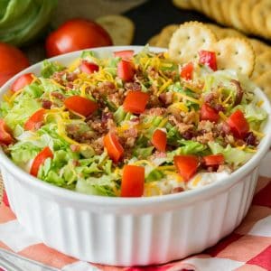 Easy BLT Dip is a simple recipe using everyday ingredients in your kitchen that’s sure to be a hit at your next party or potluck!