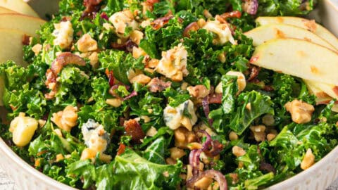 kale salad with blue cheese dressing Kale Salad with Bacon and Blue Cheese