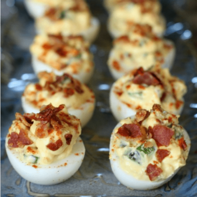 Bacon Jalapeno Deviled Eggs are delicious and add a kick to the traditional spring, summer, or Easter appetizer!