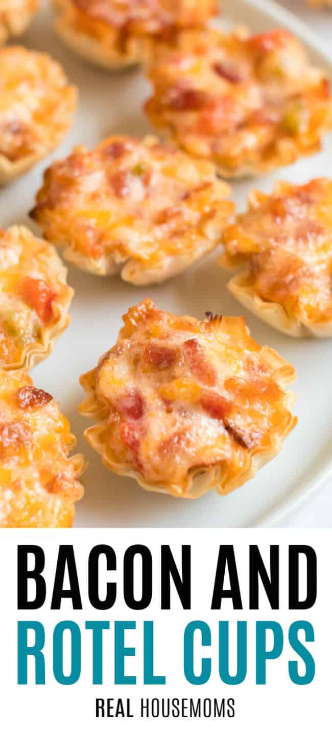 close up of bacon and rotel cups on a plate
