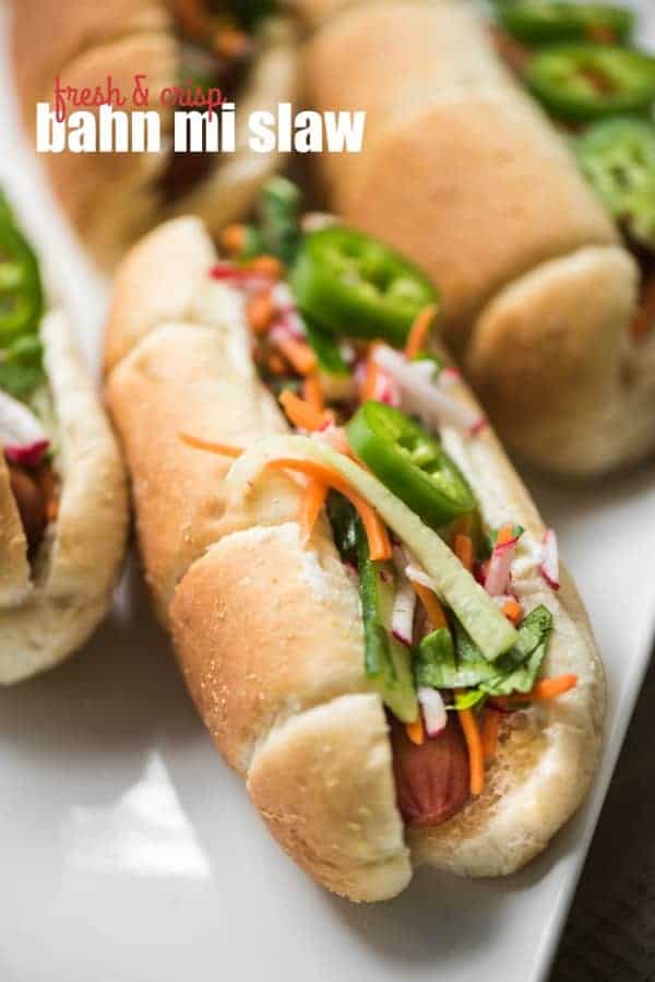 Bahn Mi Slaw is inspired by those great tasting Vietnamese sandwiches and works as an amazing topping for hot dogs!!! It's an easy recipe that everyone will love.