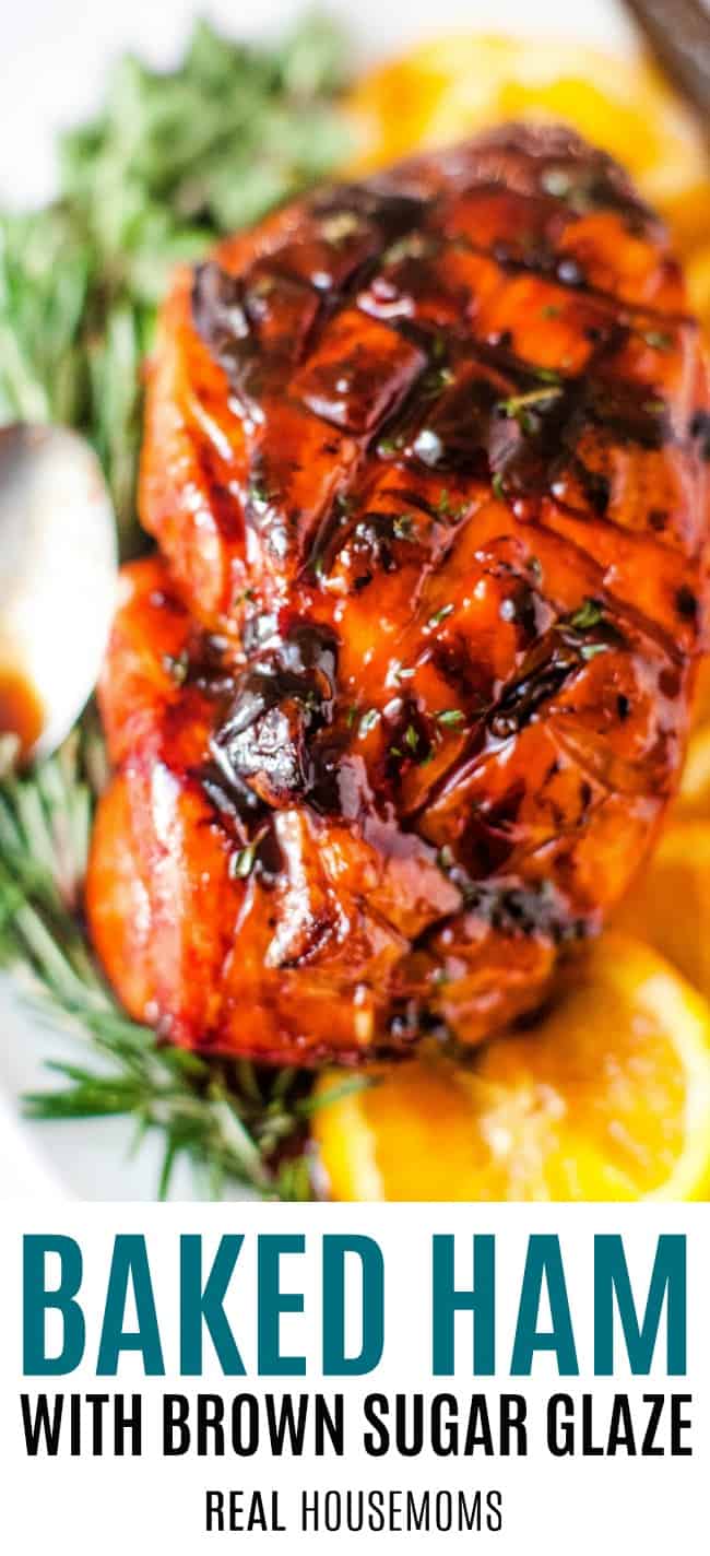 close up of baked ham with brown sugar glaze