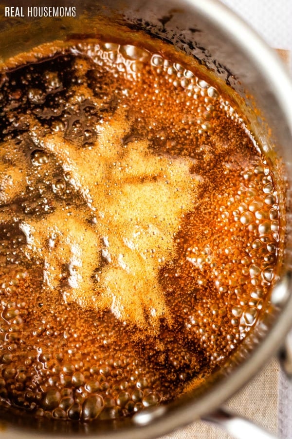 brown sugar galze for ham simmering in a pot