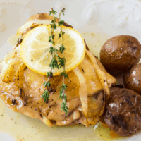 One-pan Baked Lemon Chicken is so flavorful and easy you'll want to make it over and over again! Just place simple ingredients in a baking dish and dinner is done!