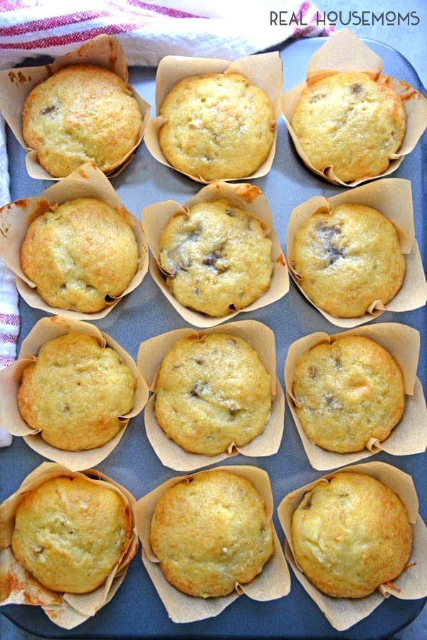 5 Ingredient Banana Cupcakes fresh out of the oven in a muffin tin