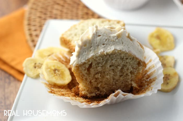 BANANA CUPCAKES WITH SALTED CARAMEL FROSTING are homemade goodness. Lovely enough for special occasions, but easy enough for everyday treats!