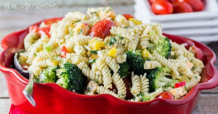 Do you love a great pasta salad in the summer months? This BEST THREE CHEESE RANCH PASTA SALAD works great for picnics, gatherings, potlucks and BBQs. It is a great party side dish!