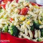 Do you love a great pasta salad in the summer months? This BEST THREE CHEESE RANCH PASTA SALAD works great for picnics, gatherings, potlucks and BBQs. It is a great party side dish!
