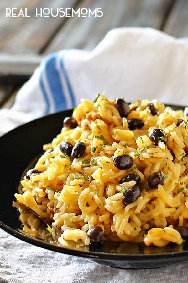 BLACK BEAN RICE PILAF is simmered in bouillon seasoning & broth and loaded with black beans. You won't believe how easy it is to make this old family recipe that everyone LOVES. No more need for a box!