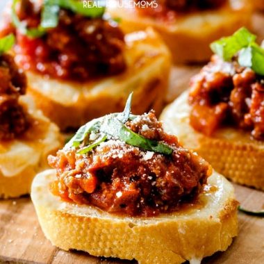 Bolognese Bruschetta is the hearty, comforting winter version of traditional bruschetta that makes an ideal appetizer that will be the hit of every party!