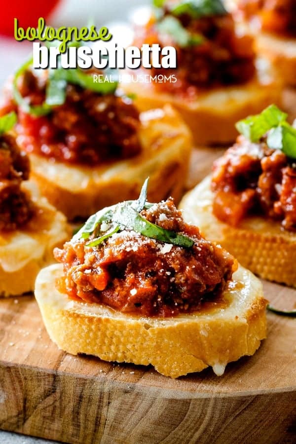 Bolognese Bruschetta is the hearty, comforting winter version of traditional bruschetta that makes an ideal appetizer that will be the hit of every party!