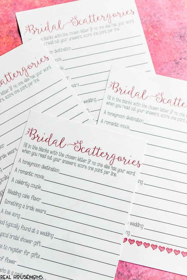 Printable Bridal Shower Scattergories Game Real Housemoms