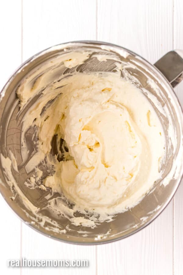 sweetened whipped cream cheese in a mixing bowl