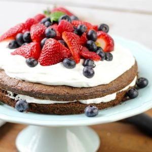 Looking for an easy dessert that's perfect for a crowd? Try Brownie Strawberry Shortcake with its layers of fudgy chocolate brownie, creamy center, and it's all topped with berries. Yum!