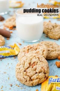 These BUTTERFINGER PUDDING COOKIES are everything you love about the classic candy bar in a chewy, buttery, sweet cookie!