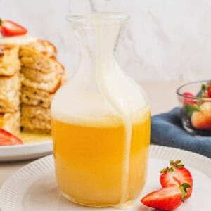 square image of buttermilk syrup in a glass carafe