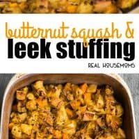 Butternut Squash and Leek Stuffing is a fall favorite, perfect for Thanksgiving. This classic dressing side dish can be a great vegetarian option too!
