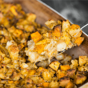 Butternut Squash and Leek Stuffing is a fall favorite, perfect for Thanksgiving. This classic dressing side dish can be a great vegetarian option too!