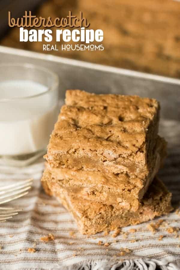 Easy Butterscotch Bars are loaded with brown sugar and butterscotch chips for a soft, chewy cookie bar that your kids will love. Make these bars in one bowl for a quick cleanup!