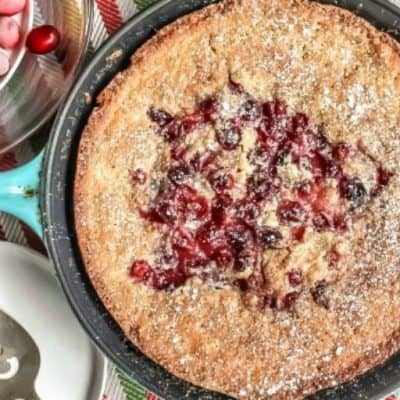 This Cranberry Buckle is an easy skillet cake recipe filled with sweet and tart cranberries!