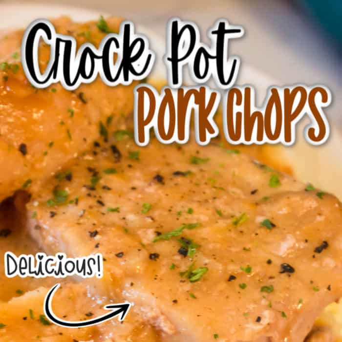 square image of crock pot pork chops