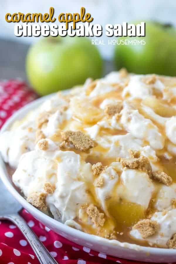 Light, fluffy and creamy this Caramel Apple Cheesecake Salad is a yummy Fall dessert that is the perfect end to any meal!