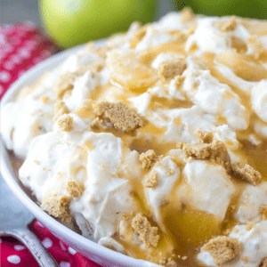 Light, fluffy and creamy this Caramel Apple Cheesecake Salad is a yummy Fall dessert that is the perfect end to any meal!