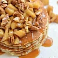These CARAMEL APPLE AND PECAN PANCAKES are an easy breakfast packed full of the fall flavors you love!