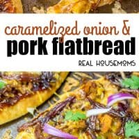 This Caramelized Onion and BBQ Pork Flatbread is a fun and easy weeknight dinner that the whole family will be ranting and raving about!