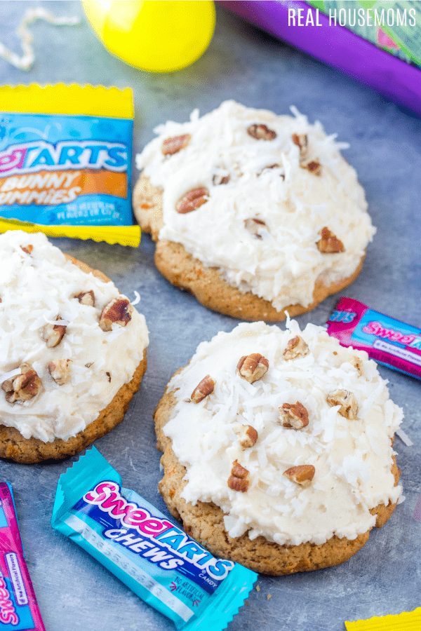 carrot cake cookies and sweetarts candies for easter