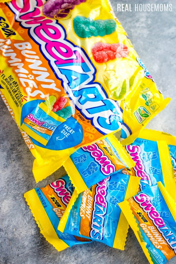 SWEETarts Sour Bunnies Candies pouring out of the bag