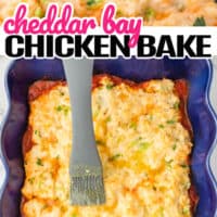 top is a piece of cheddar bay chicken bake, bottom is a casserole full of cheddar bay chicken bake