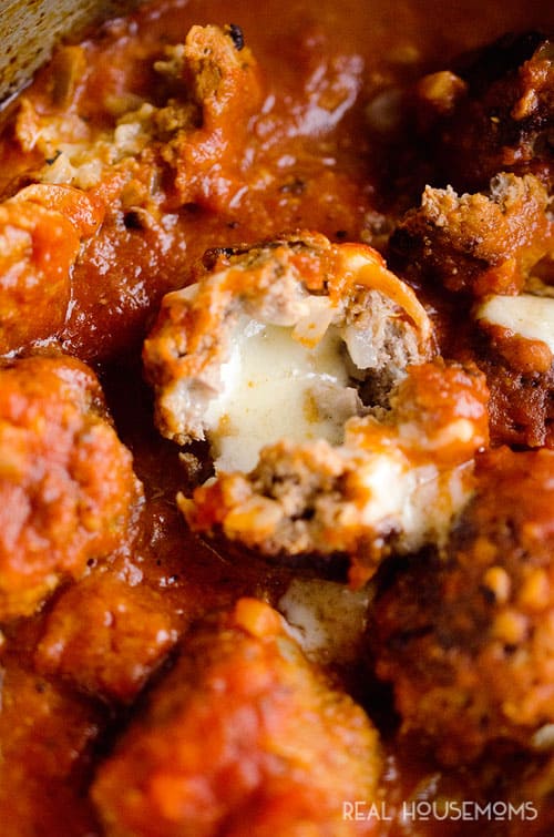 CHEESE STUFFED MEATBALL SKILLET is a rich and hearty 30-minute dinner idea that will keep everyone coming back to for more!