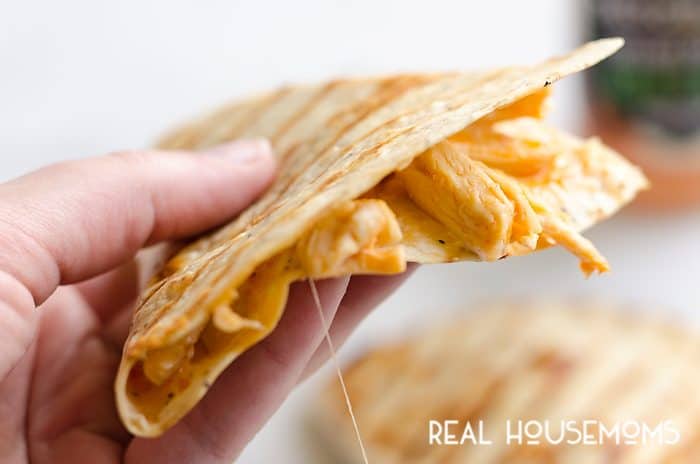 CHEESY BUFFALO CHICKEN QUESADILLAS are an easy 10-minute, 5-ingredient dinner idea you will want to make again and again!