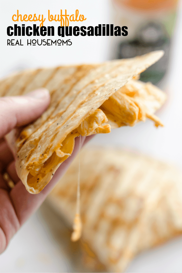 CHEESY BUFFALO CHICKEN QUESADILLAS are an easy 10-minute, 5-ingredient dinner idea you will want to make again and again!