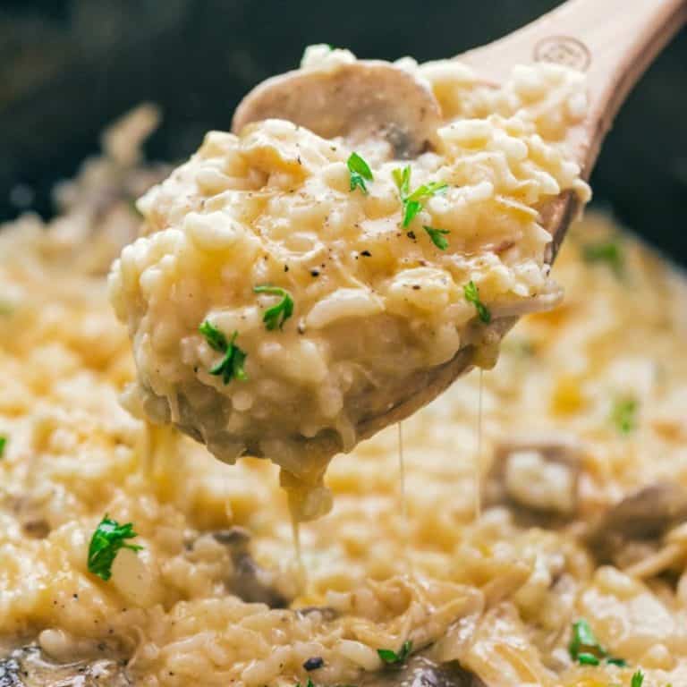 Close up of chicken and rice on a spoon