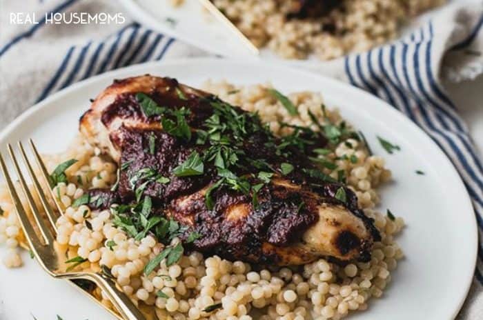 If you’ve never tried bbq sauce made with rich, sweet yet tart cherries, you are in for a treat. This CHERRY BALSAMIC BBQ CHICKEN served over herbed couscous is sure to win you over!