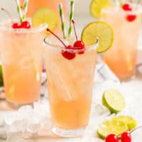 square image of cherry beer margaritas in tall glasses