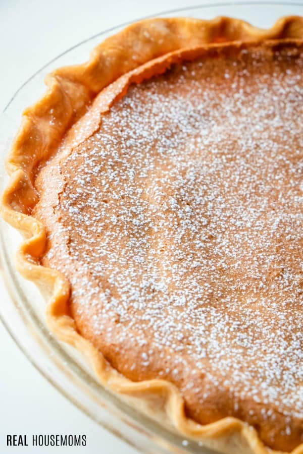 chess pie after baking with golden top and crust