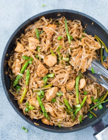 This Saucy Chicken Asparagus Stir fry Noodles with succulent pieces of chicken and crunchy asparagus is bursting with Asian flavours. This 30-minute Rice Noodles Stir Fry is going to be a perfect weeknight dinner.